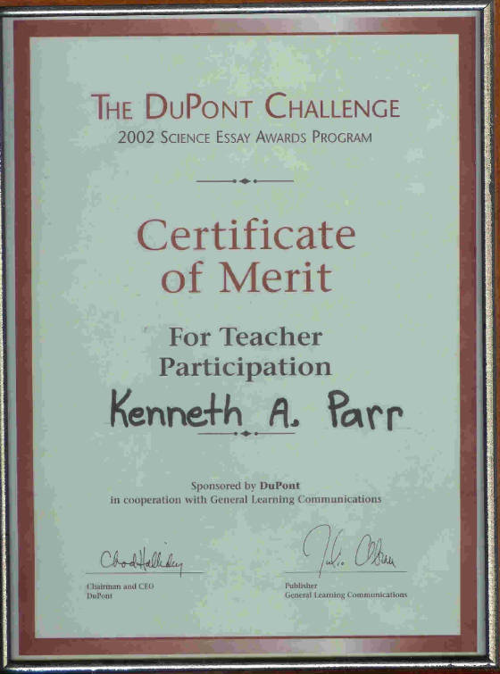 Certificate of Merit for teacher participation
