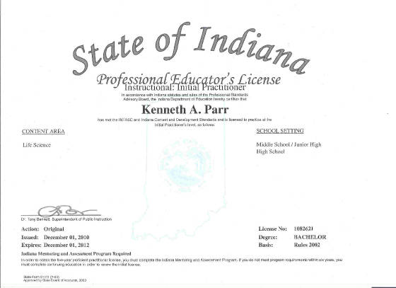Copy of Mr. Parr's Teaching License